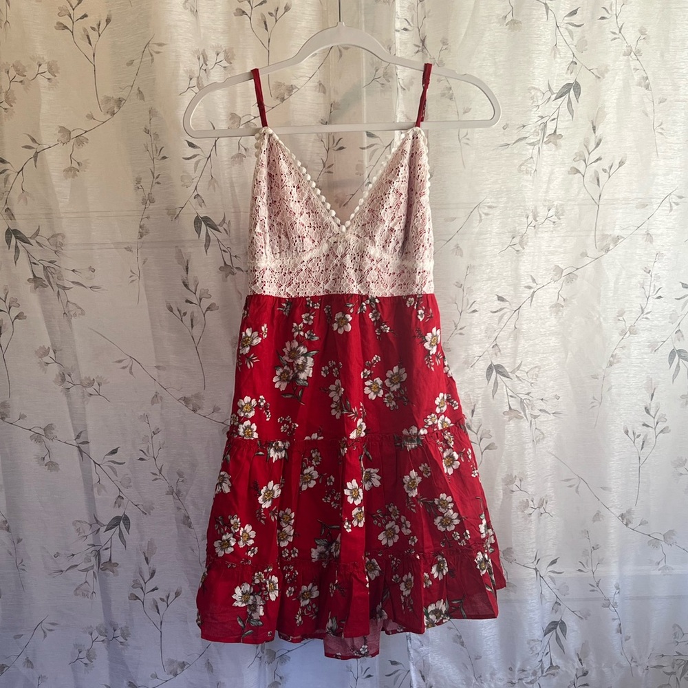 New/Unworn FAVLUX Red and White Flower Print Dress